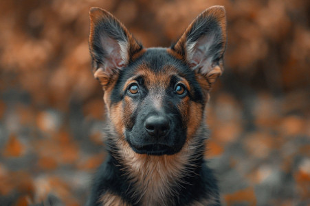 German Shepherd puppy with alert, pointed ears looking directly at the camera