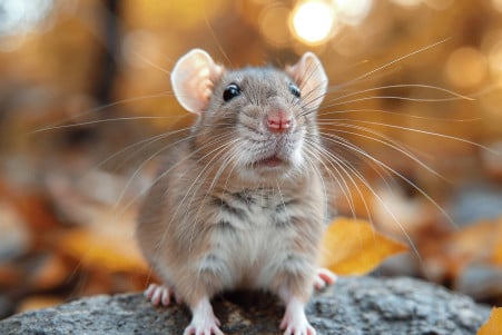 Close-up of a brown and white rat sniffing the air, with a focus on its internal organs