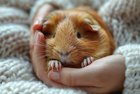 Person holding a guinea pig's paw and using a nail trimmer, with a focus on the nail trimming process