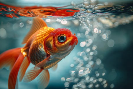 Close-up of a goldfish gills in motion with water pouring into the tank