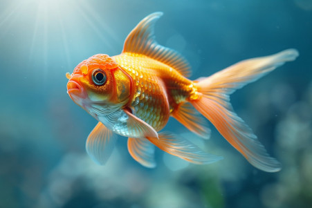 Bright orange goldfish with flowing fins, mouth open to show pharyngeal teeth